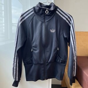 Y2K Adidas Black Firebird Bedazzled Diamond Jewel Track Jacket - XS